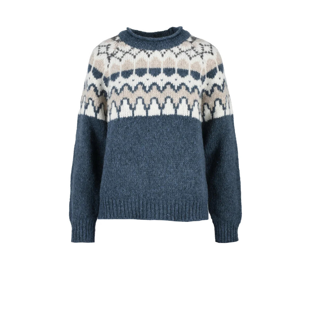 ELEVENTY Womens Crew Neck Knit - Sky Blue/Beige